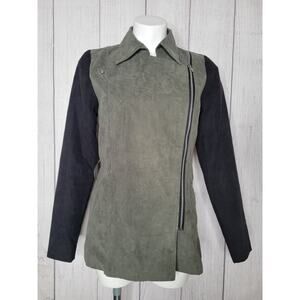 Moon Collection Asymmetrical Zip Faux Suede Green And Black Jacket Size S